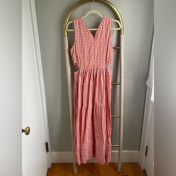 RUE STIIC Kamila midi dress in fire orange check - Picture 4 of 6